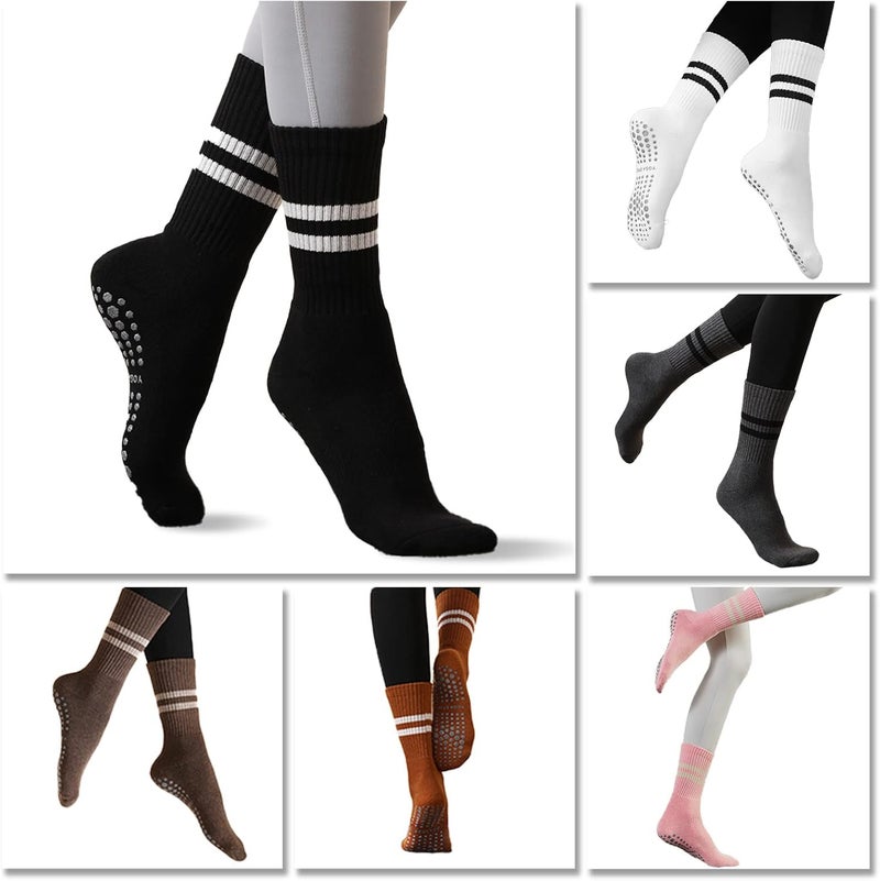 Flydo Store Pilates Grippy Socks with Grips for Women Yoga Non Slip Long Socks for Pure Barre, Ballet,Dance Workout 2-5 Pack - Image 4